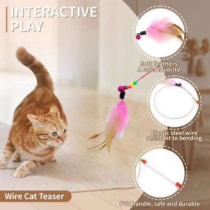 Cat Toys for Indoor Cats Interactive, 25 Assorted Cat Stuff Toys Pack Including Crinkle Tunnel Ball Wand Teaser Feather Mouse Mice Spring Assortment Kit for Cats Kittens Rabbits Puppies