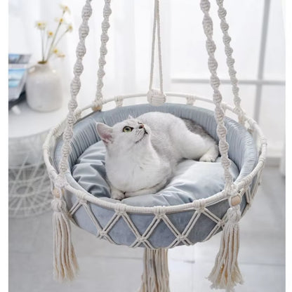 Pet Cat Hammock Swing Bed Bohemian Handwoven Tapestry Cotton Macrame for Home Bedroom Decoration Wall Hanging without Mat