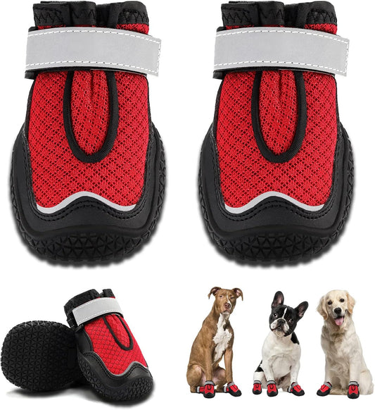 Dog Boots for Large Dogs, Dog Shoes for Hot Pavement Winter Snow, Paw Protector Dog Booties Designed for Comfort and Breathability, Outdoor Booties for Small Medium Dogs for Hiking Red Size 2