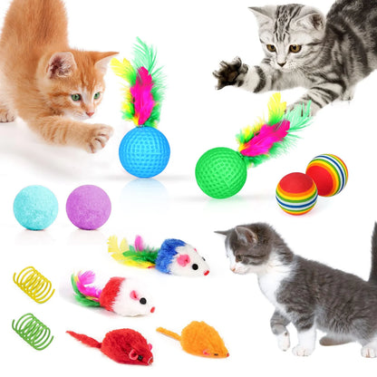 34Pcs Cat Toys Kitten Toys, Interactive Kitty Toys with Collapsible Cat Tunnels Tent, Cat Wand Catnip Feather Teaser