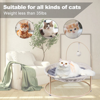 Cat Hammocks, Elevated Cat Bed with Bouncy Ball & Bell, for Cats and Small Dogs, Off-White