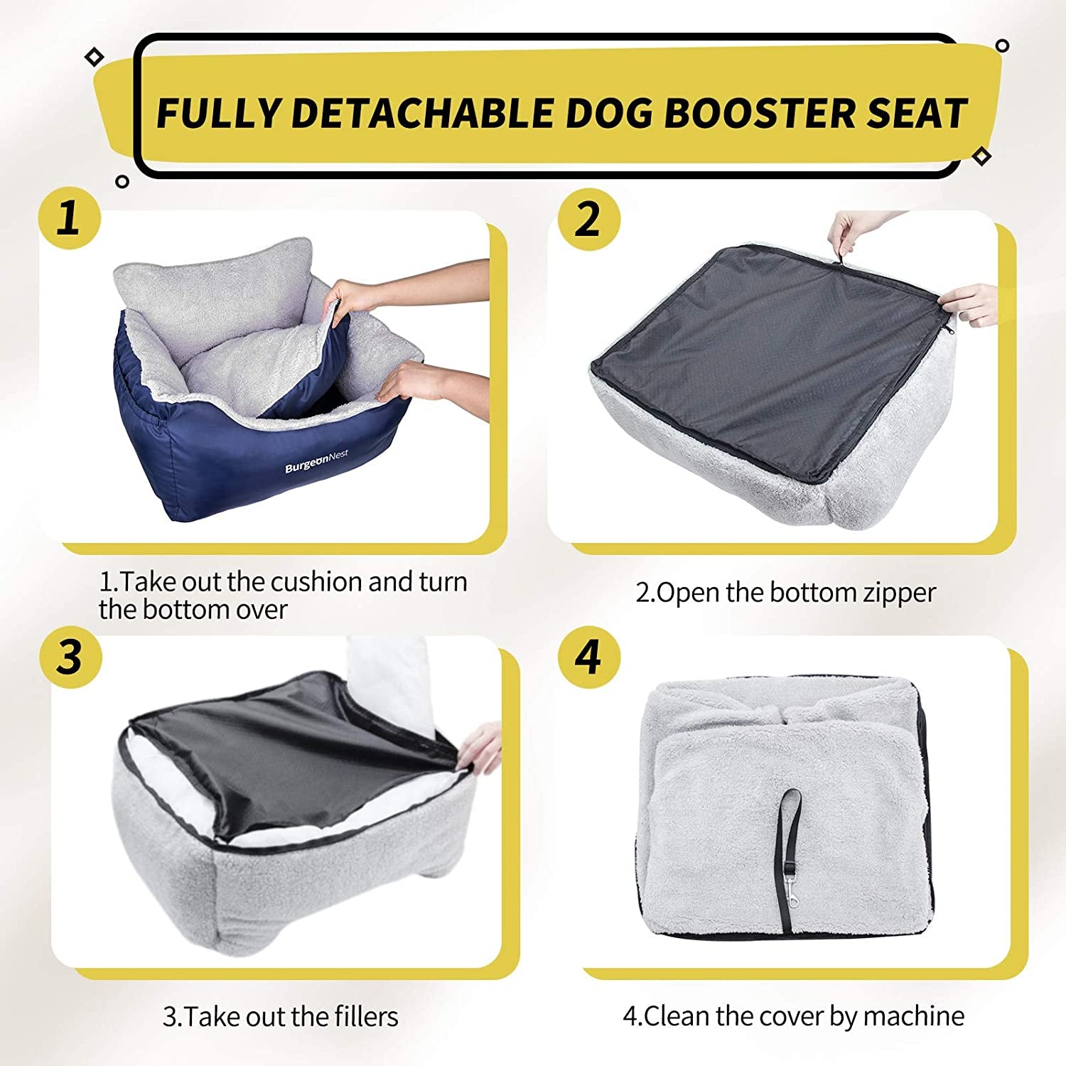 Dog Car Seat for Small Dogs, Fully Detachable and Washable Dog Carseats Small under 25, Soft Dog Booster Seats with Storage Pockets and Clip-On Leash Portable Dog Car Travel Carrier Bed