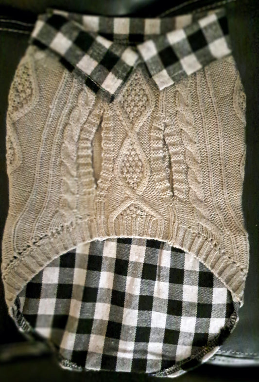 Knitted Sweater Shirt Black & Gray Checker / Gray Cardigan